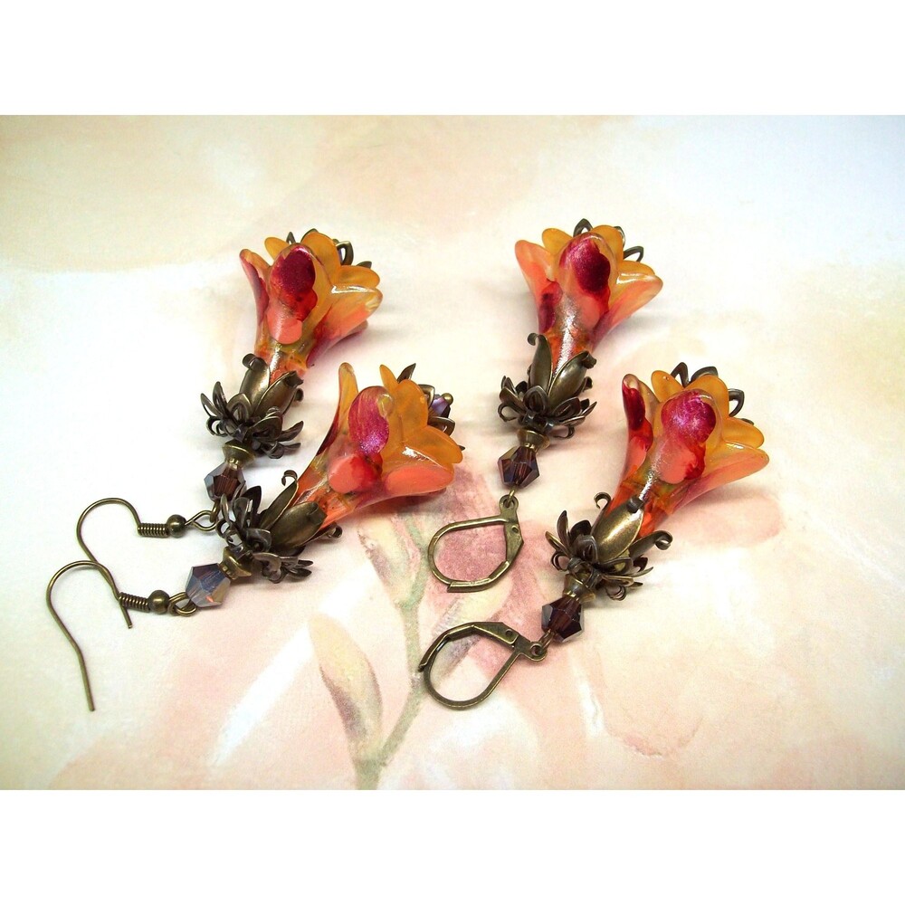 Art Nouveau Earrings Vintage Style, Hand Painted, Artisan Crafted Floral Jewelry